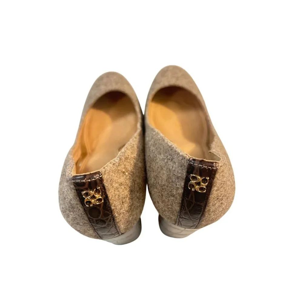 COACH Ophelia Taupe Wool Fabric Brown Leather Croc Embossed Pumps Size 9.5B - Picture 5 of 7